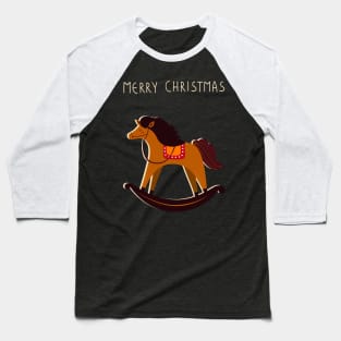 Christmas Rocking Horse Illustration Baseball T-Shirt